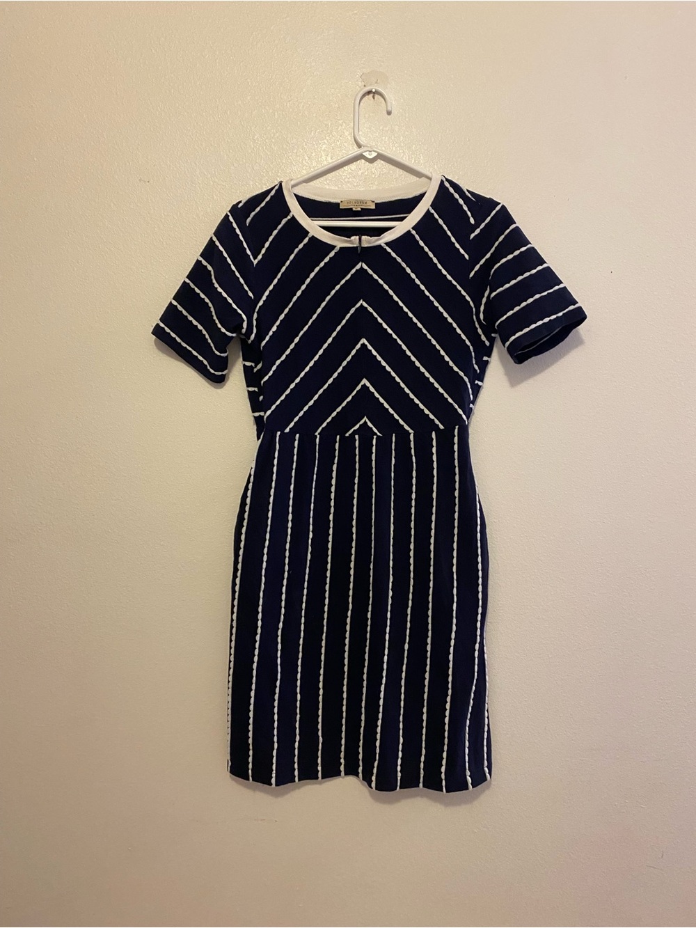 Polagram Navy and White Chevron-Striped Dress zip from nursing friendly